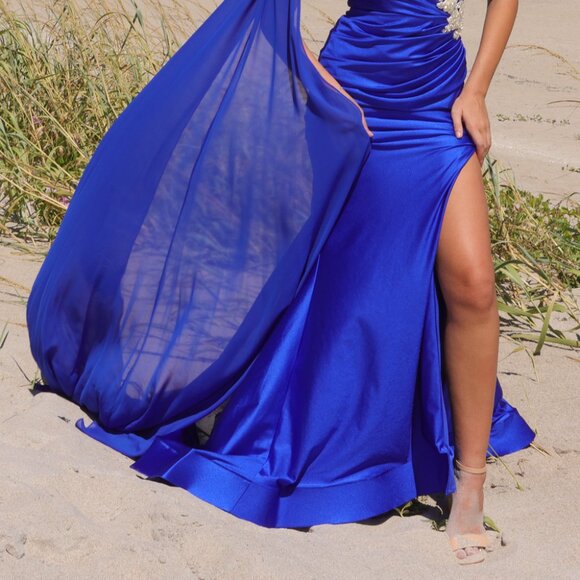 New One Shoulder Sheath Evening Gown w/ Jewel Embroidery & Front Keyhole AC 7056 - Picture 10 of 10